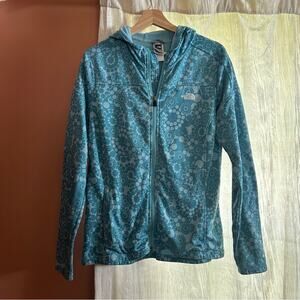 The North Face Fleece Lined TKA Stretch Zip Up Jacket Hoodie Blue Floral Size L